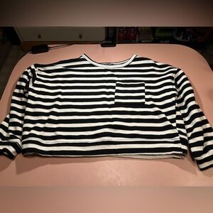 Hudson Gray Women’s Black & White Striped Long Sleeve Pocket Tee